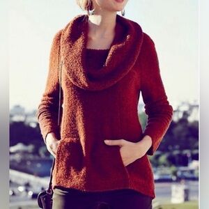 Anthropologie Angel of the North Rust Cowl Neck Bouclé Sweater Cozy Boho